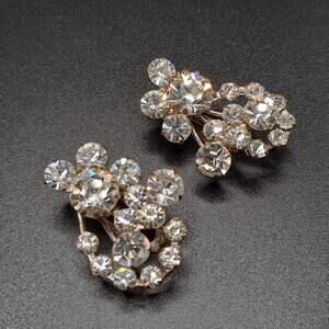 Vintage Made Austria Clear Rhinestone Clip Earrings, 1 1/4"
